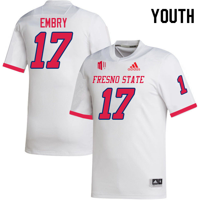Youth #17 Jakari Embry Fresno State Bulldogs College Football Jerseys Stitched-White